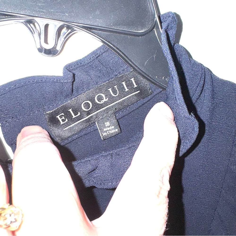 NWT ELOQUII Ruffle Front Soft Shirt Dress 18 Navy Blue Feminine classic - Picture 4 of 13